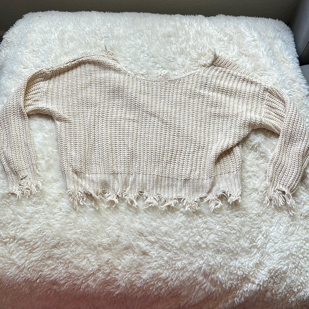 NWOT distressed cream sweater